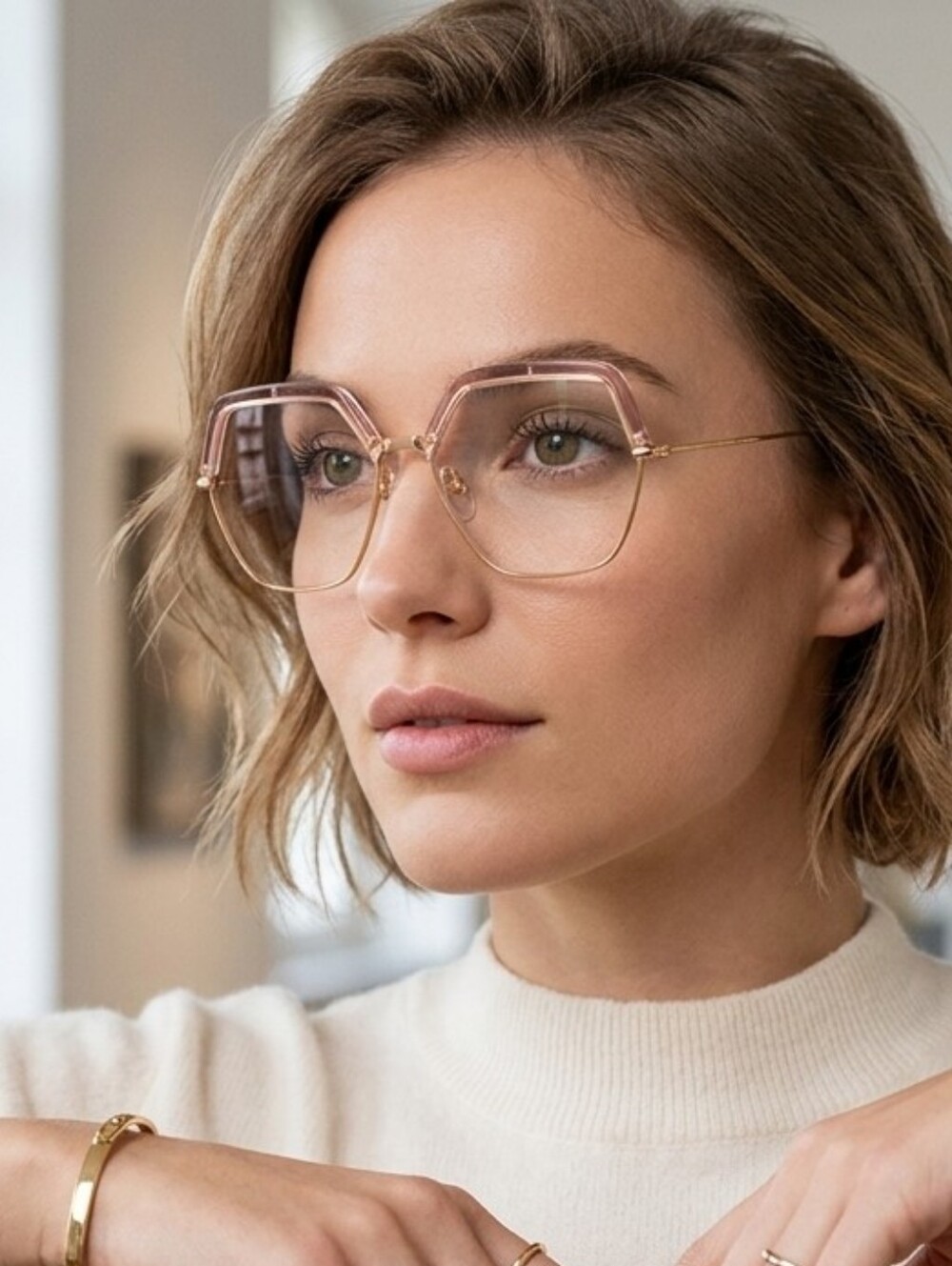 Pink gold eyeglasses